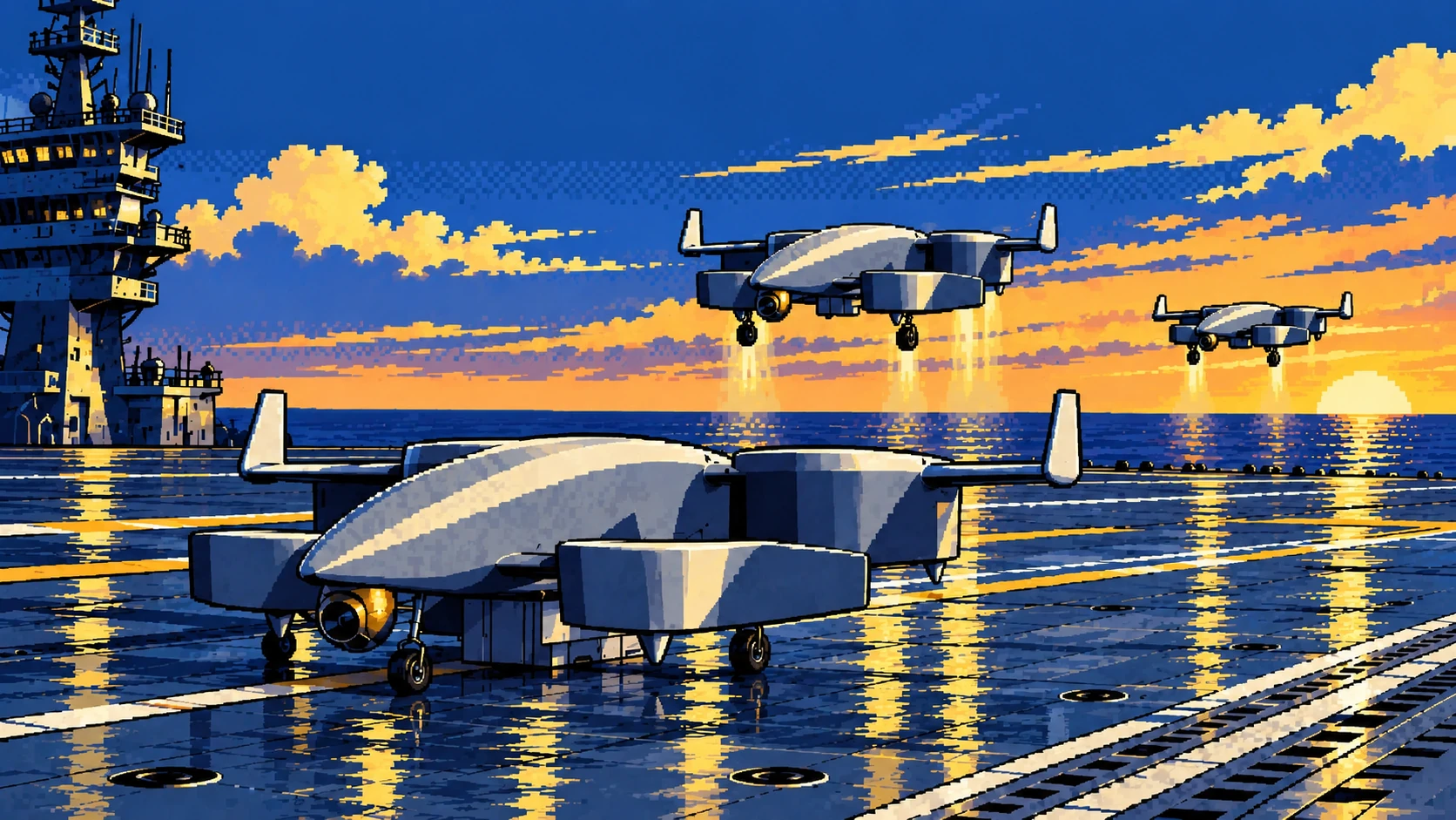 Small group of RAIDER 330 aircraft recovering to a ship deck