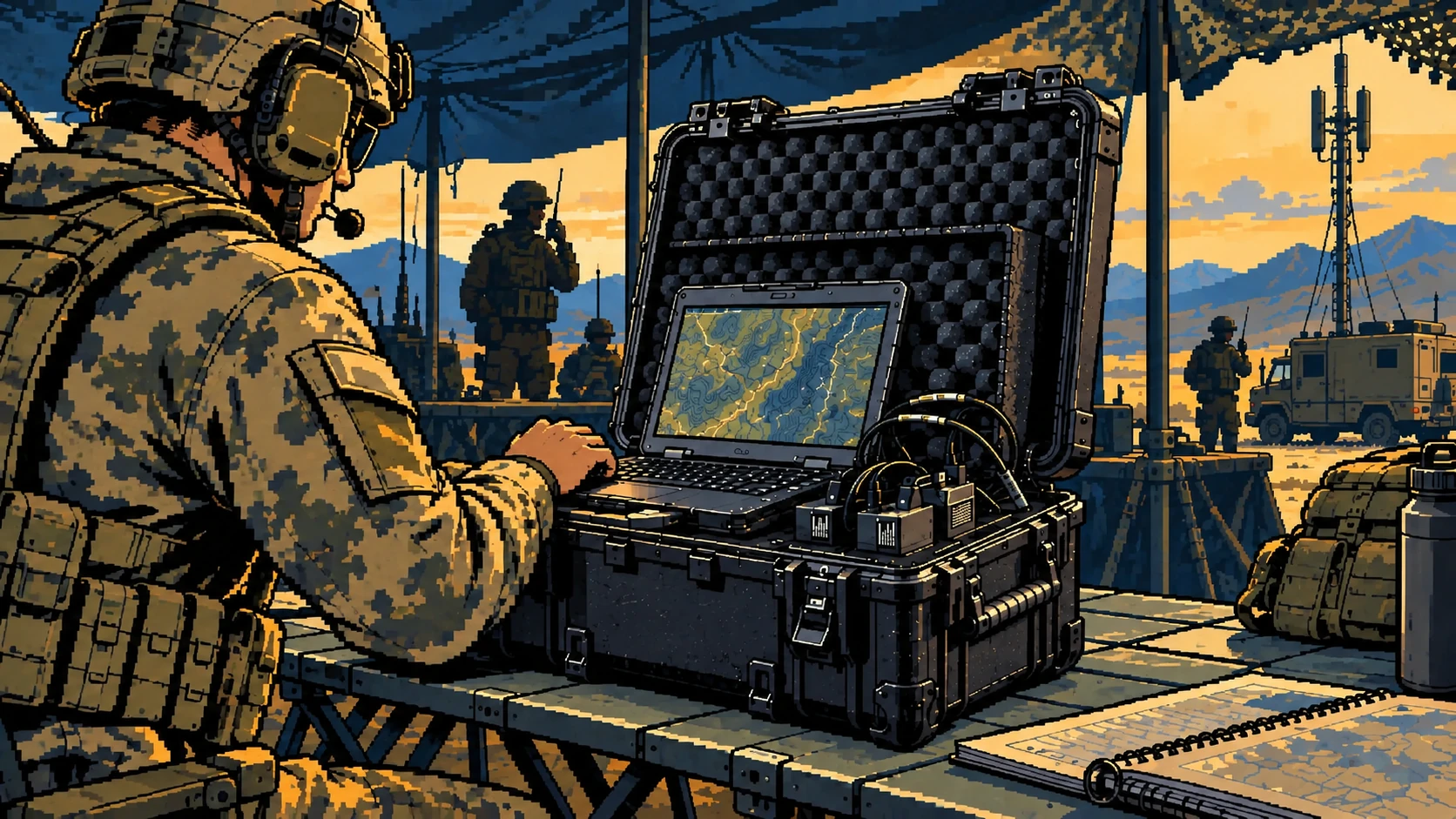 KnowSilo TAC-X rugged open hardcase with laptop and integrated equipment at a field command post