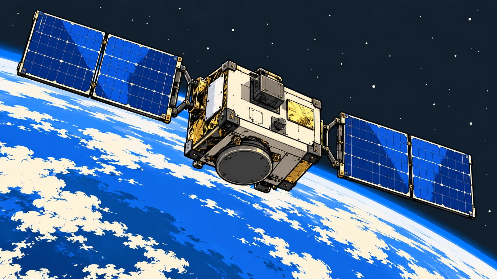 Concept illustration of a compact satellite in orbit